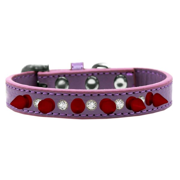 Mirage Pet Products Crystal & Red Spikes Dog CollarLavender Size 16 625-RD LV16